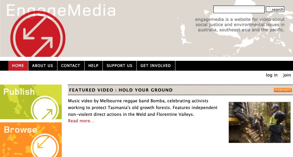 Screenshot of EngageMedia site June 7, 2007
