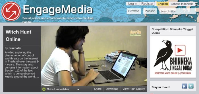Screenshot of Engagemedia.org on August 5, 2012